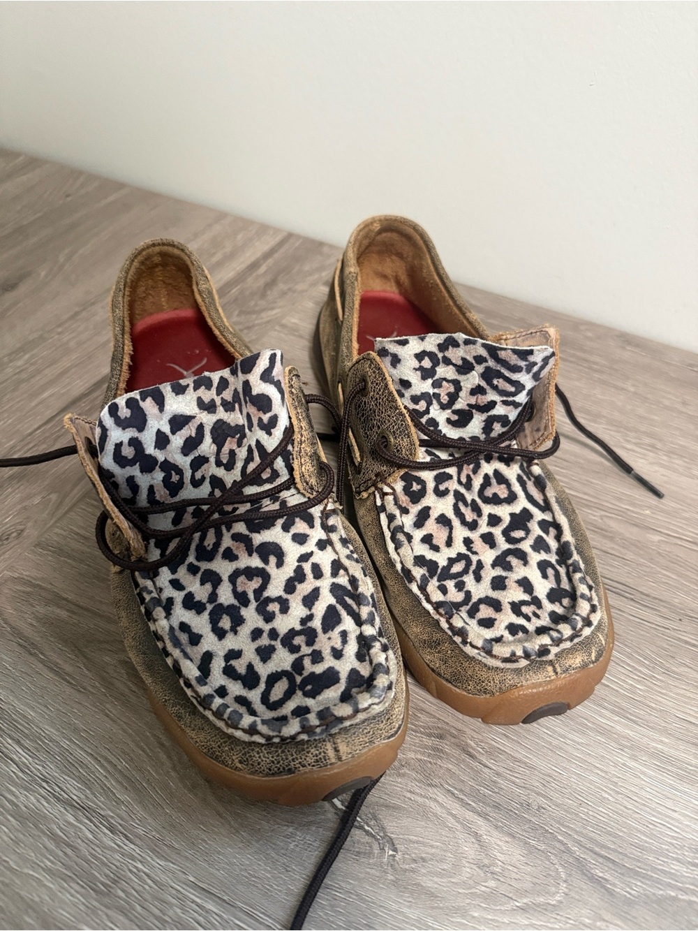 Twisted X Womens Leopard Print Slip-On Moccasins in Brown and Black
